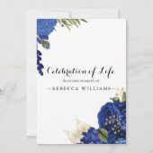 Blauwe Floral Modern Foto Viering van het leven Kaart (Achterkant)