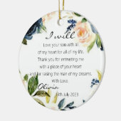 Blauwe Floral moeder van de bruidbruidbruidbruinbr Keramisch Ornament (Links)