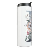 Blauwe Floral Monogram Initiaal B Thermosbeker (Gedraaid links)