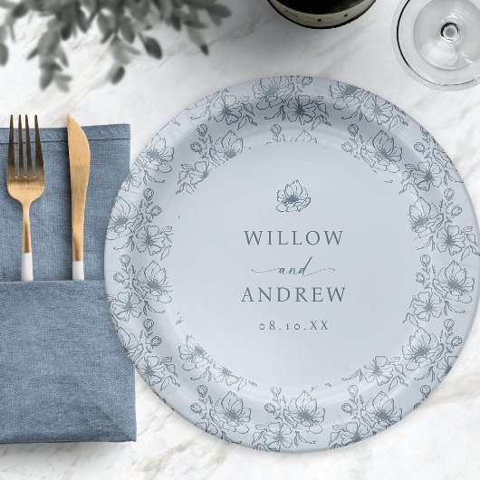  Blauwe Floral Papieren Bordje