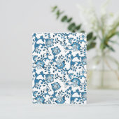  Blauwe Floral Pattern Illustratie Briefkaart (Staand voorkant)