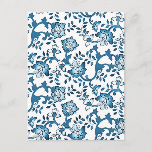  Blauwe Floral Pattern Illustratie Briefkaart (Voorkant)