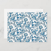  Blauwe Floral Pattern Illustratie Briefkaart (Voorkant / Achterkant)