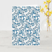  Blauwe Floral Pattern Illustratie Kaart (Gele Bloem)