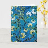 Blauwe Floral Pattern Illustratie Kaart (Gele Bloem)
