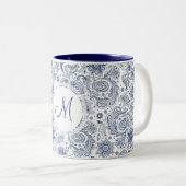 Blauwe  Floral Pattern Monogram 2-toon Mok (Voorkant rechts)