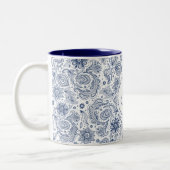 Blauwe  Floral Pattern Monogram 2-toon Mok (Links)