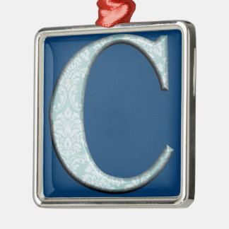 Blauwe Floral Print C monogram initialen Giften Metalen Ornament