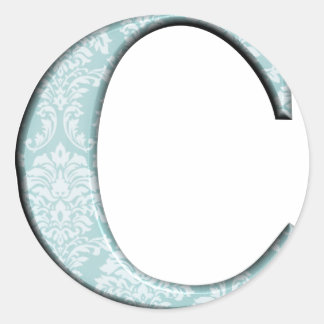 Blauwe Floral Print C monogram initialen Giften Ronde Sticker