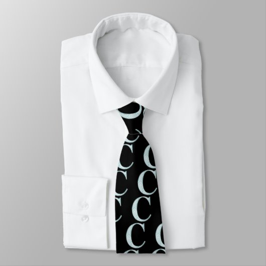 Blauwe Floral Print C monogram initialen Giften Stropdas (Gebonden)