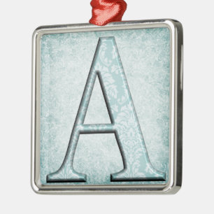 Blauwe Floral print een monogram initialen cadeaus Metalen Ornament