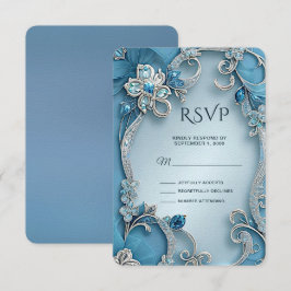 Blauwe  Floral RSVP-kaart RSVP Kaartje
