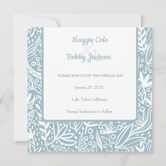 Blauwe Floral slaat de datum op Save The Date (Achterkant)