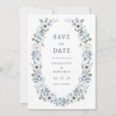 Blauwe Floral slaat de datum op Save The Date (Voorkant)