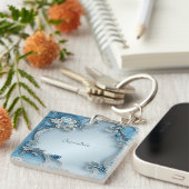 Blauwe  Floral Sleutelhanger (Voorkant Rechts)