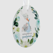 Blauwe Floral Stork Je wordt grootouders Ornament (voorkant)