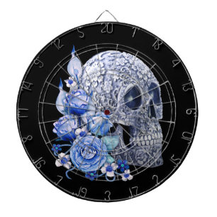Blauwe Floral Sugar Skull Blue Flowers Dartbord