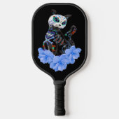 Blauwe Floral Sugar Skull Day of the Dead Cat Pickleball Paddle (Voorkant)