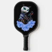 Blauwe Floral Sugar Skull Day of the Dead Cat Pickleball Paddle (Achterkant)