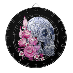 Blauwe Floral Sugar Skull Pink Flowers Dartbord