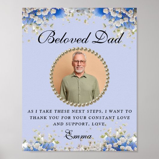 Blauwe Floral Vader van de Bride Dank u Gift Poster (Voorkant)