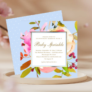 Blauwe Floral Waterverf met Stippen Baby Sprinkle Kaart