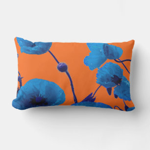 Blauwe Floral Waterverf Poppy Flowers Summer Sunse Buitenkussen