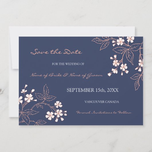 blauwe Floral Wedding Save the Date (Voorkant)