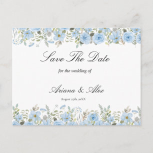 blauwe Floral Wedding Save the Date Briefkaart