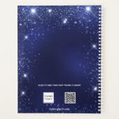 Blauwe florale glitter stofnaam glamoureus 2023 planner (Achterkant)