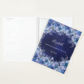 Blauwe florale glitter stofnaam glamoureus 2023 planner (Display)