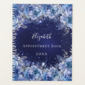 Blauwe florale glitter stofnaam glamoureus 2023 planner (Voorkant)