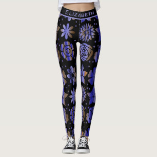 Blauwe florale naadloze patroon, gepersonaliseerde leggings