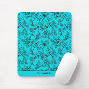 Blauwe florale naadloze patroon, gepersonaliseerde muismat