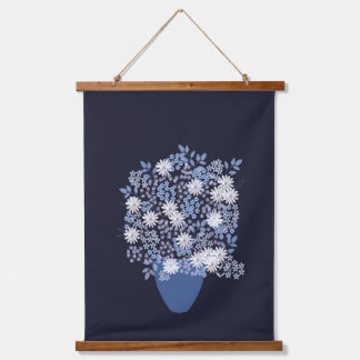 Blauwe florale vaas hangend wandkleed