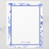 Blauwe Florals op het Witboek Aangepaste Blad (Voorkant / Achterkant)