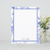 Blauwe Florals op het Witboek Aangepaste Blad (Staand voorkant)