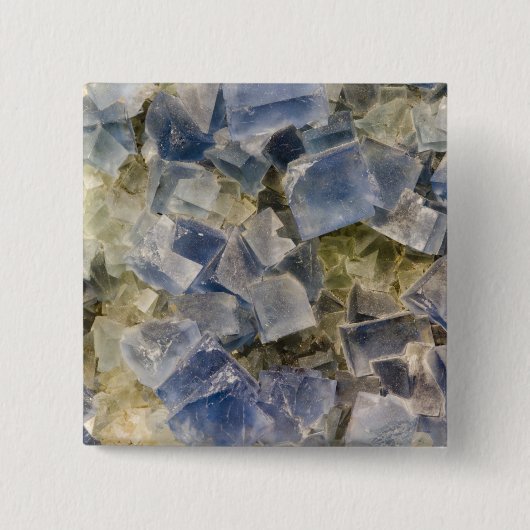 Blauwe fluorietkristallen in matrix vierkante button 5,1 cm (Voorkant)