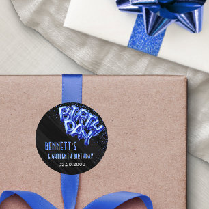 Blauwe Folie ballonnen Verjaardag Ronde Sticker