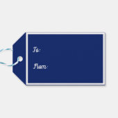 Blauwe Folie Kijk met witte kerstbomen Cadeaulabel (Achterkant Horizontaal)