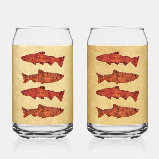 Blauwe Folk Art Forel/Zalm Blikvorm Glas (Voorkant)