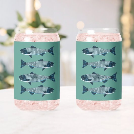 Blauwe Folk Art Forel/Zalm Blikvorm Glas (Insitu (Huwelijk))