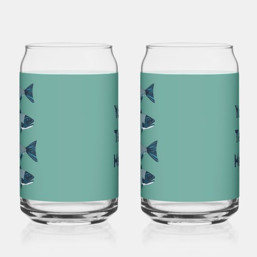 Blauwe Folk Art Forel/Zalm Blikvorm Glas (Links)