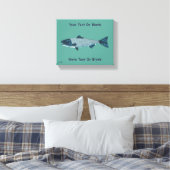 Blauwe Folk Art Forel/Zalm Canvas Afdruk (Insitu (Slaapkamer))