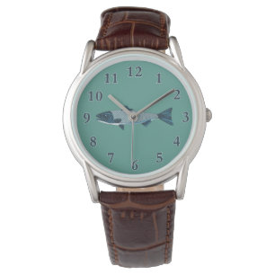 Blauwe Folk Art Forel/Zalm Horloge