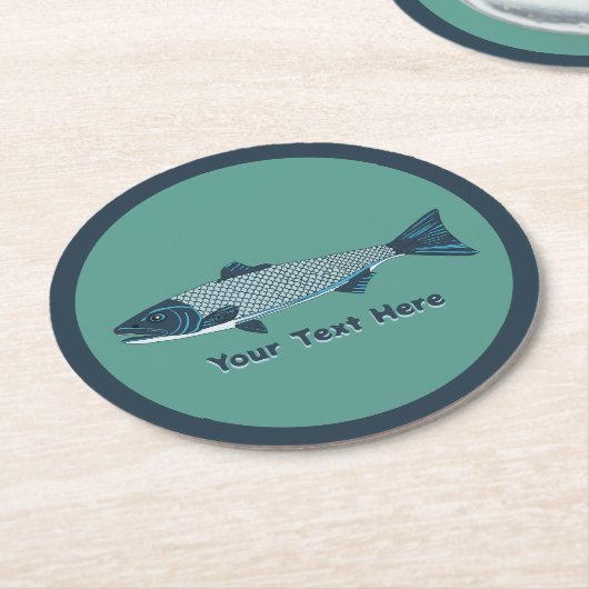 Blauwe Folk Art Forel/Zalm Ronde Kartonnen Onderzetter (Gebogen)