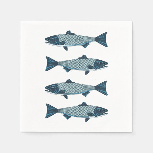 Blauwe Folk Art Forel/Zalm Servet (Voorkant)