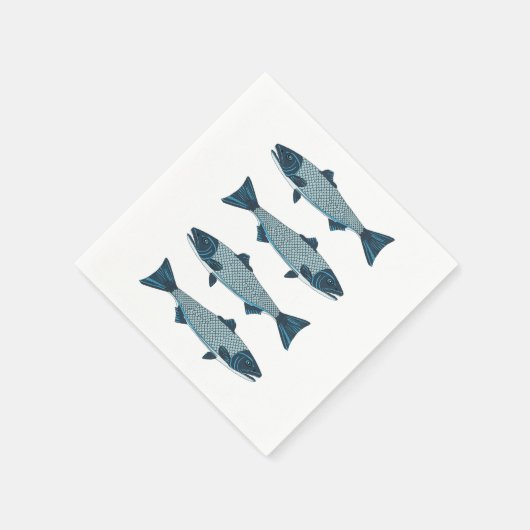Blauwe Folk Art Forel/Zalm Servet (Hoek)