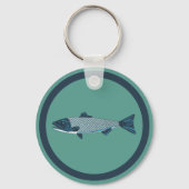 Blauwe Folk Art Forel/Zalm Sleutelhanger (Voorkant)