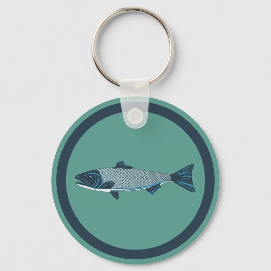 Blauwe Folk Art Forel/Zalm Sleutelhanger (Voorkant)